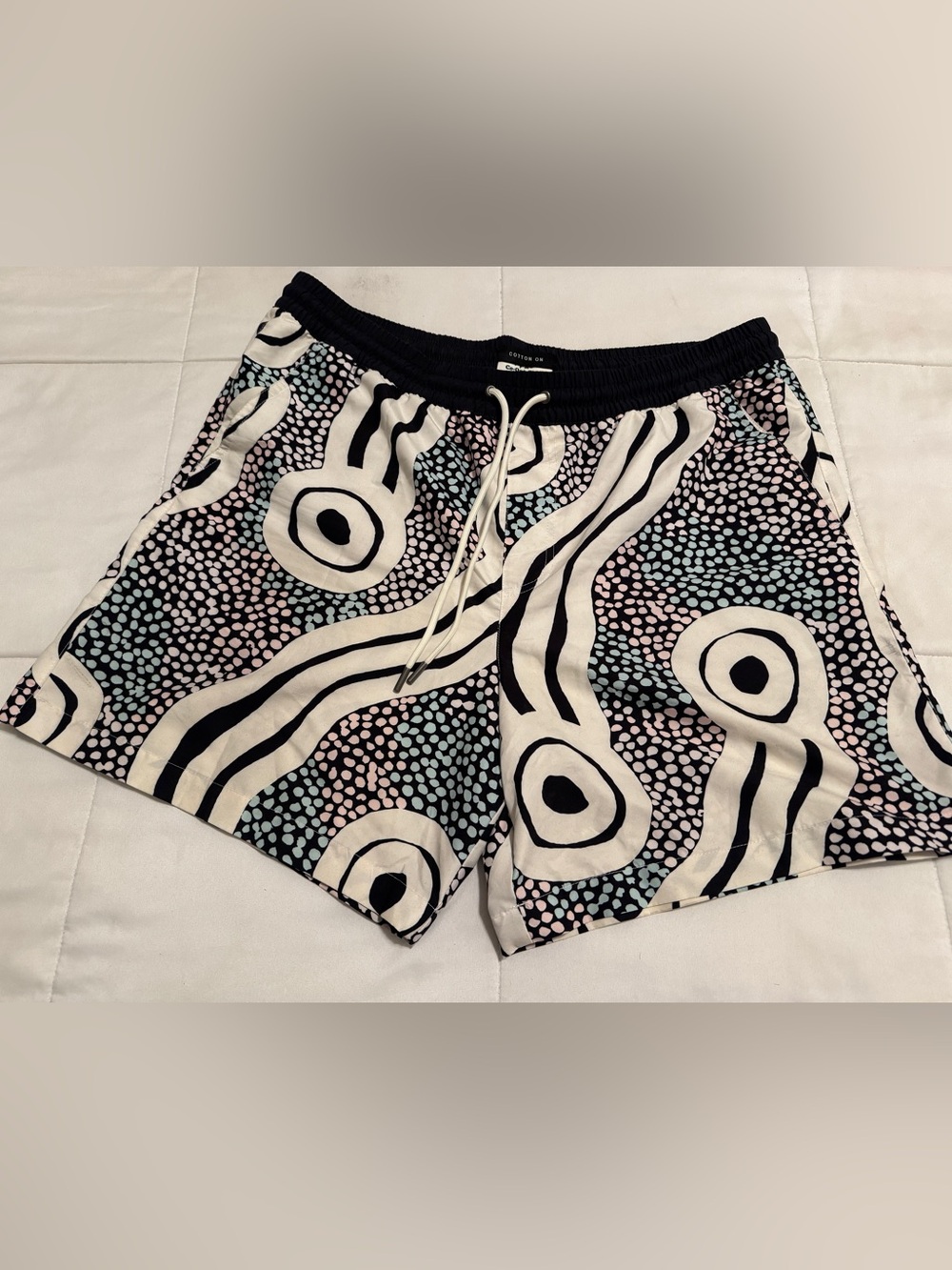 Mens Cotton On Black & White Abstract Drawstring Shorts-  XL